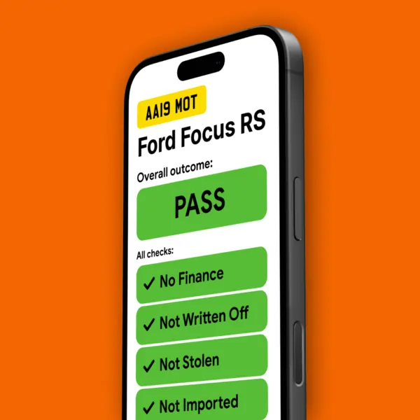 Illustration of a detailed vehicle report featuring accident photos, finance status, and ownership timeline